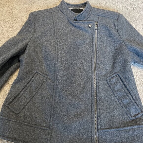 Mario Bellucci Banana Republic Moto Jacket Women's M Gray Zip Front Wool Blend - Picture 8 of 14